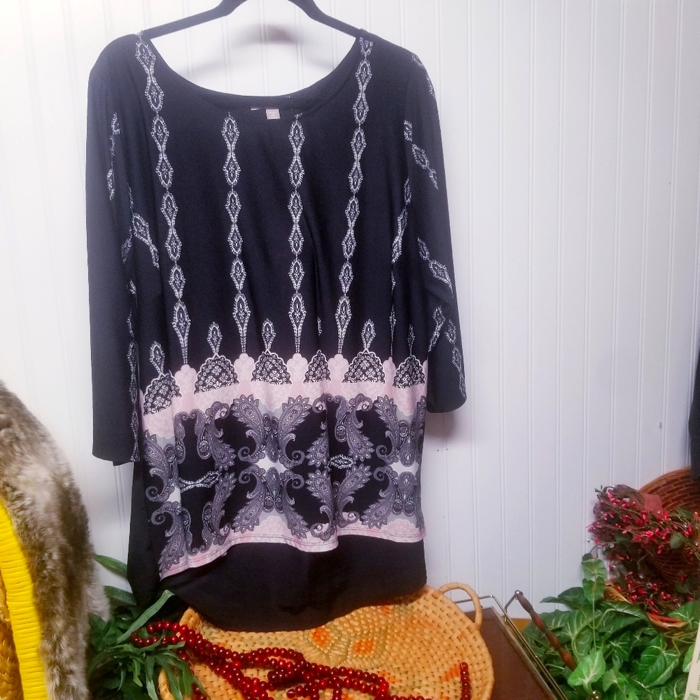 ROZ & ALI BOHO PAISLEY TOP SIZE 2X